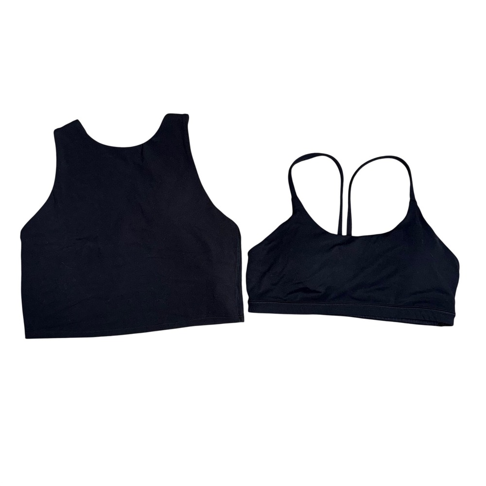 Athleta Sports Bra Tank Set Womens Small Black Excellent Strappy High Neck Crop